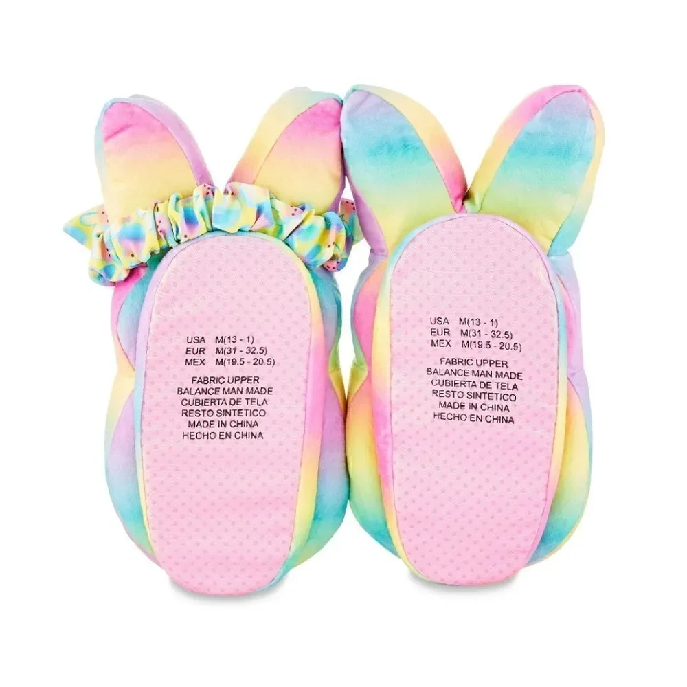 New Kids Easter Peeps Plush Bunny Rainbow Slippers, Size M 13-1